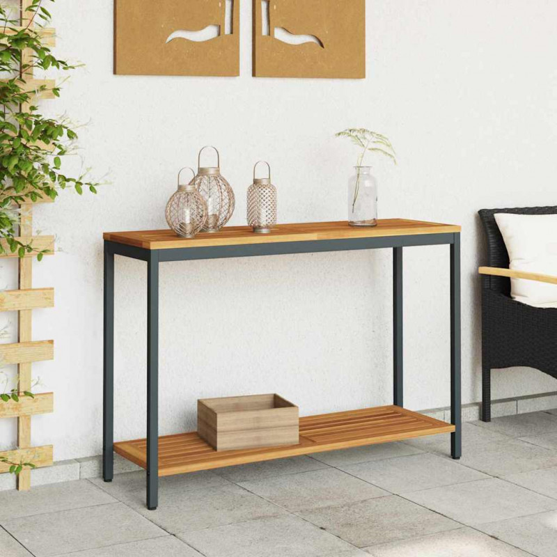 Stół na Zewnątrz z półką Naturalny i czarny 110 x 35 x 75 cm