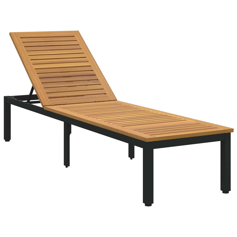 Leżak Czarny 200 x 55 x 35 cm Lite Drewno Akacji