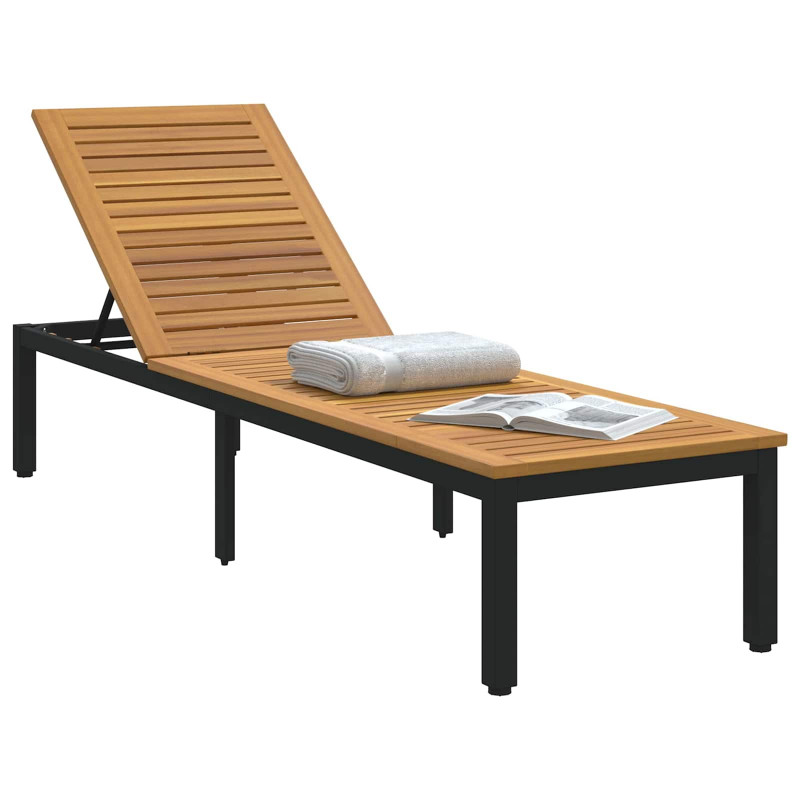 Leżak Czarny 200 x 55 x 35 cm Lite Drewno Akacji