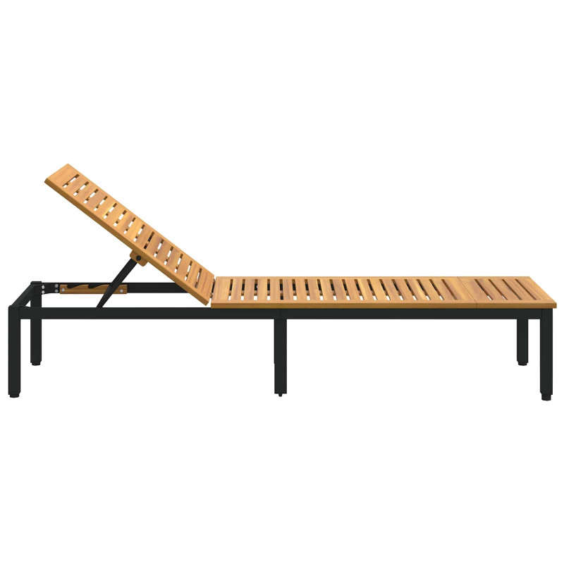 Leżak Czarny 200 x 55 x 35 cm Lite Drewno Akacji