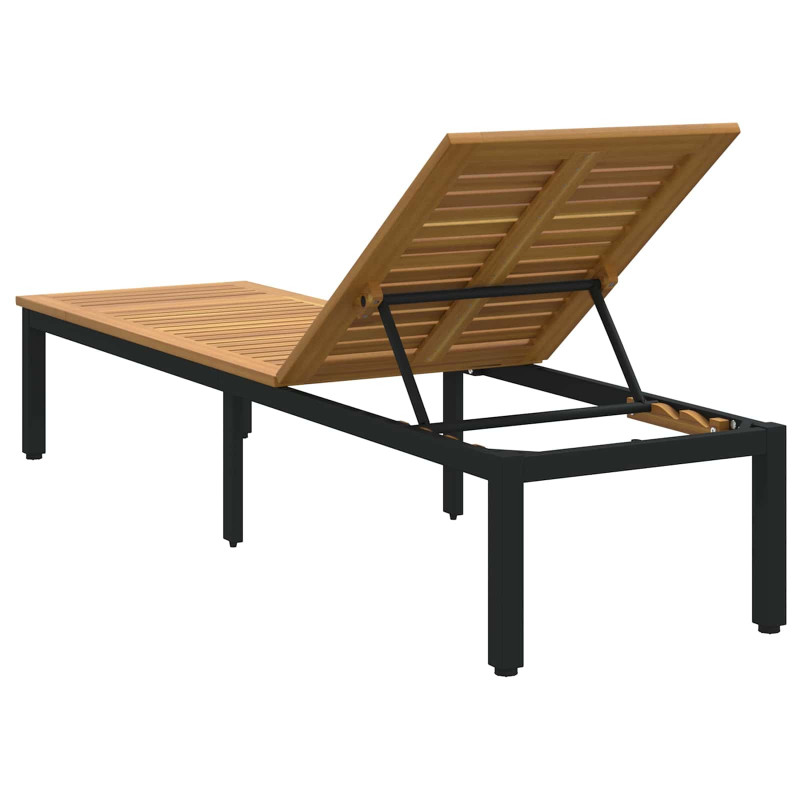 Leżak Czarny 200 x 55 x 35 cm Lite Drewno Akacji