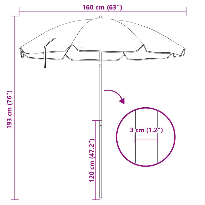 Parasol plażowy Moro 161 x 161 x 193 cm Poliester