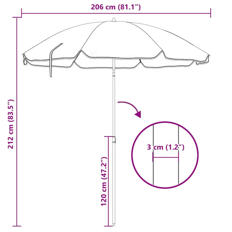 Parasol plażowy Moro 206 x 206 x 212 cm Poliester i Metal