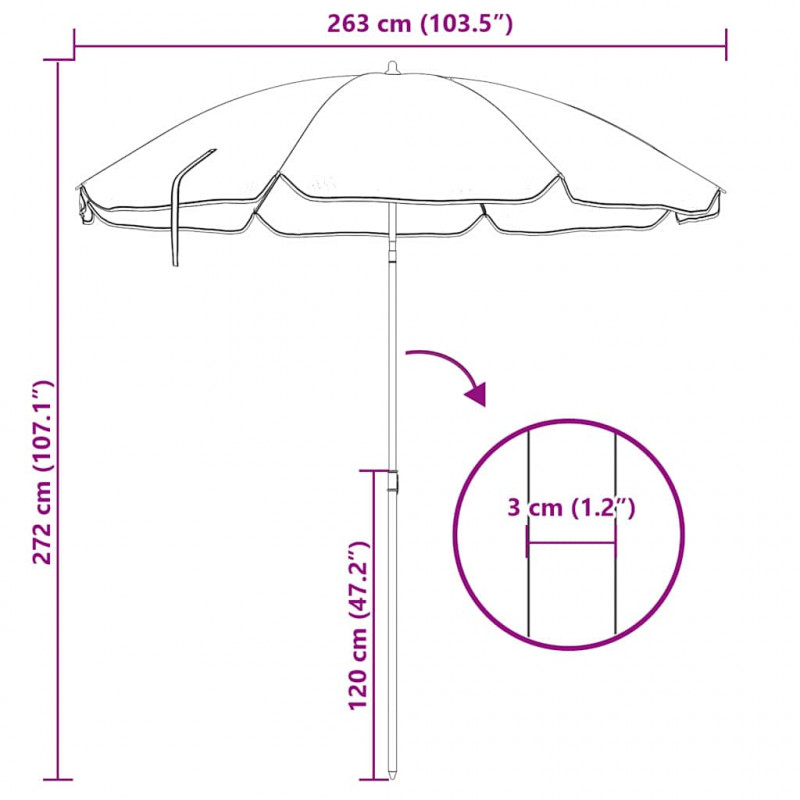 Parasol plażowy Moro 263 x 263 x 272 cm Poliester i Metal