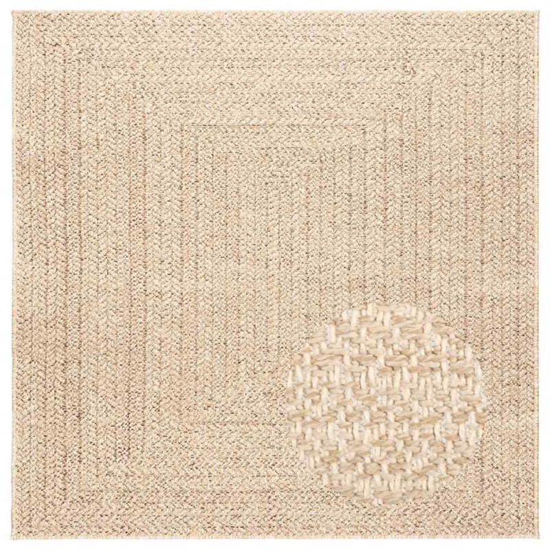 Dywan ZIZUR, beżowy, 120x120 cm, stylizowany na jutowy