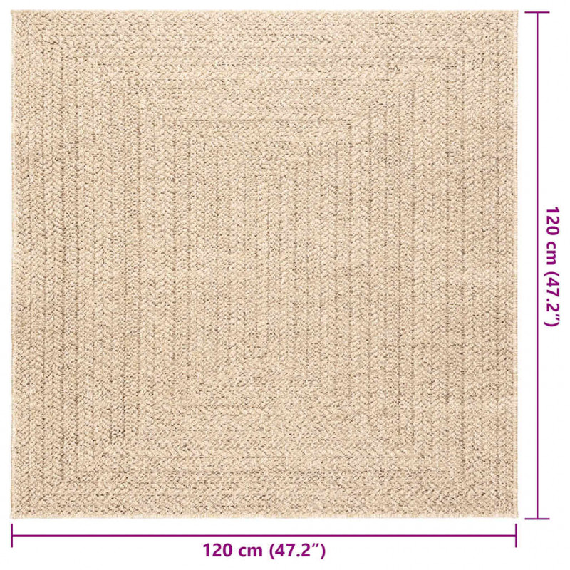 Dywan ZIZUR, beżowy, 120x120 cm, stylizowany na jutowy