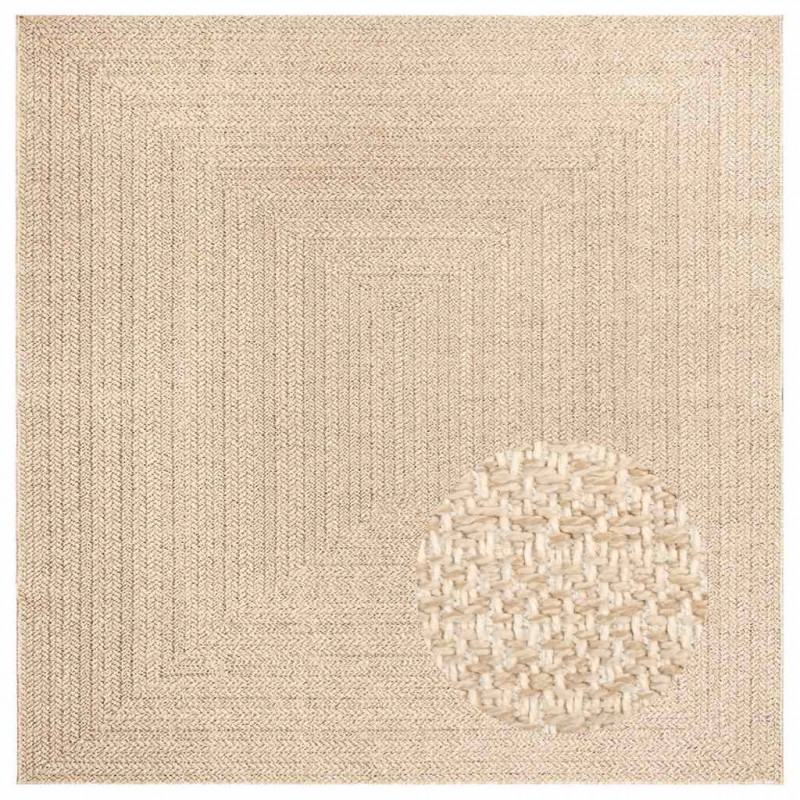 Dywan ZIZUR, beżowy, 240x240 cm, stylizowany na jutowy