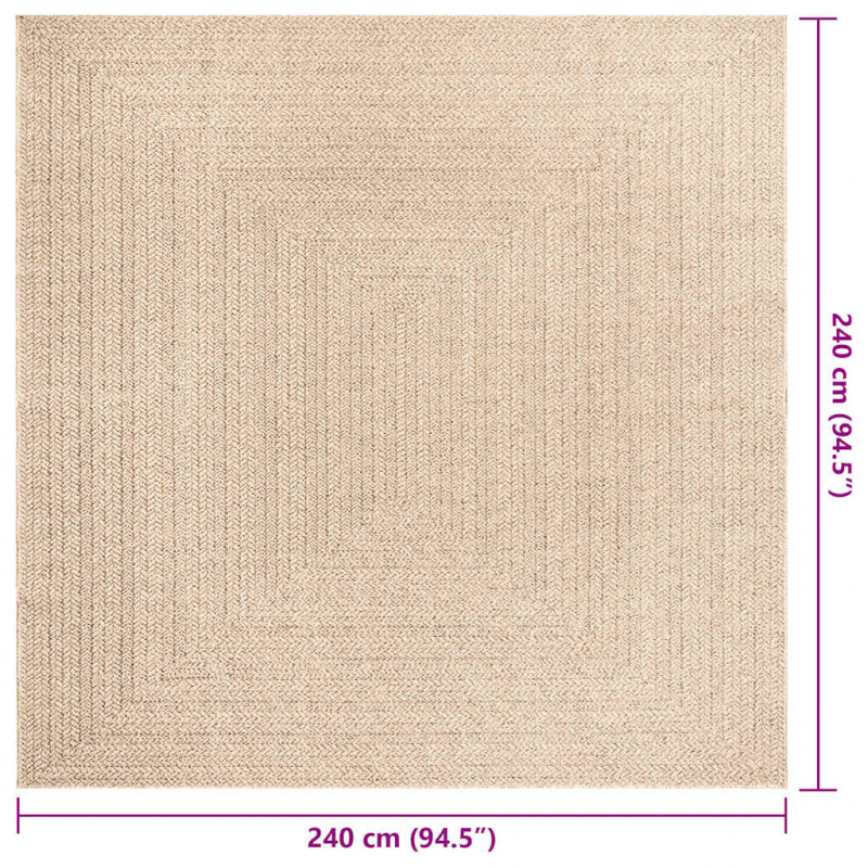Dywan ZIZUR, beżowy, 240x240 cm, stylizowany na jutowy