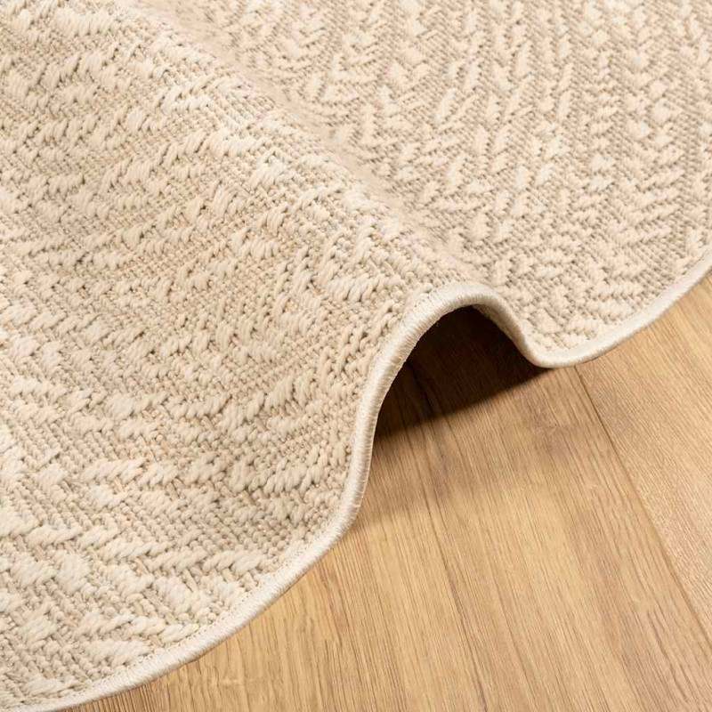 Dywan ZIZUR, beżowy, Ø120 cm, stylizowany na jutowy