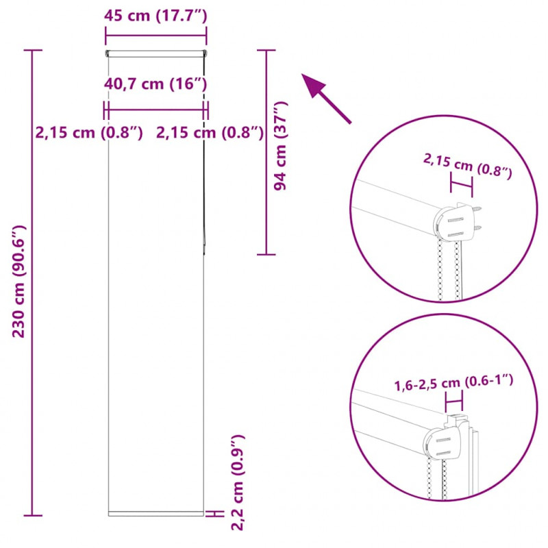 Roleta zaciemniająca beżowa 45x230 cm Szerokość tkaniny 40,7 cm