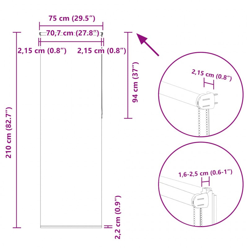 Roleta zaciemniająca 75x210 cm Szerokość tkaniny 70,7 cm