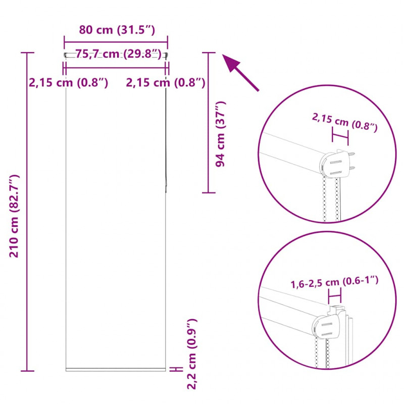 Roleta zaciemniająca 80x210 cm Szerokość tkaniny 75,7 cm