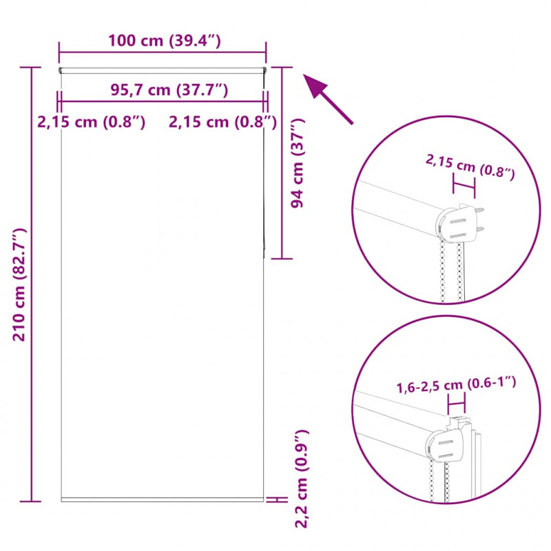 Roleta zaciemniająca 100x210 cm Szerokość tkaniny 95,7cm