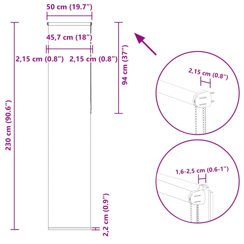 Roleta zaciemniająca 50x230 cm Szerokość tkaniny 45,7 cm