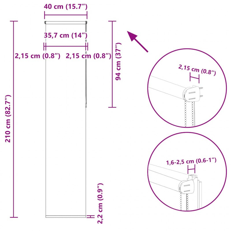 Roleta zaciemniająca czarny 40x210 cm Szerokość tkaniny 35,7 cm
