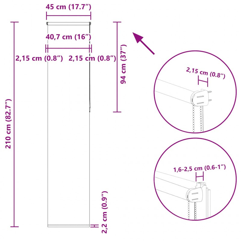 Roleta zaciemniająca czarny 45x210 cm Szerokość tkaniny 40,7 cm