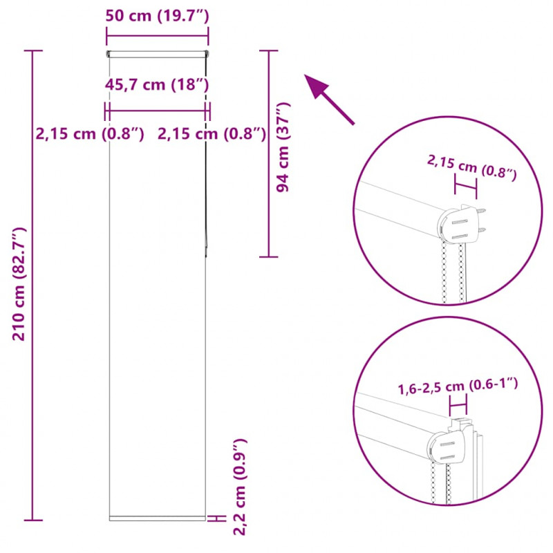 Roleta zaciemniająca czarny 50x210 cm Szerokość tkaniny 45,7 cm
