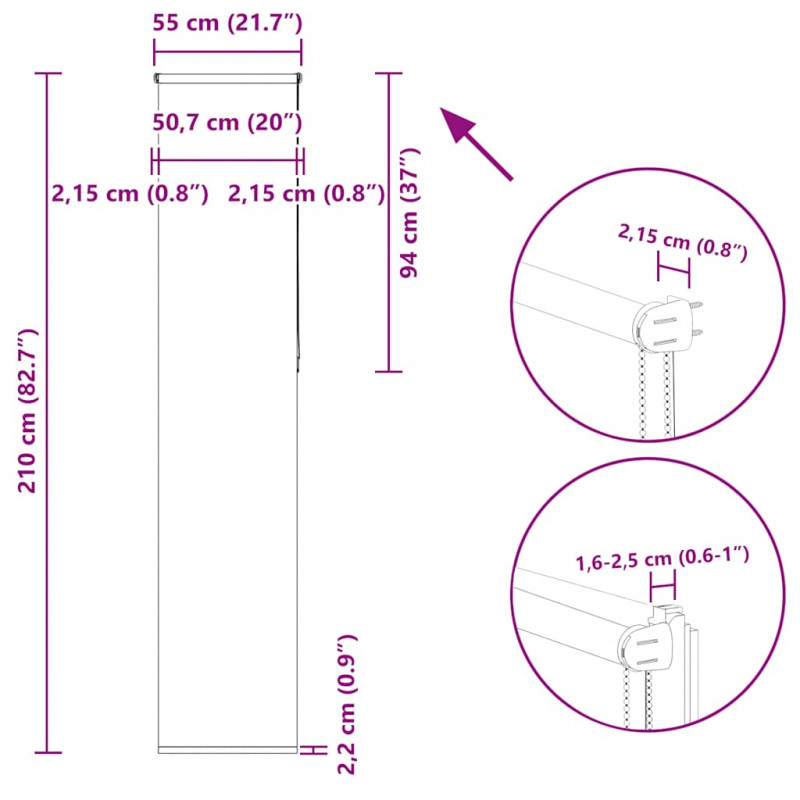 Roleta zaciemniająca czarny 55x210 cm Szerokość tkaniny 50,7 cm