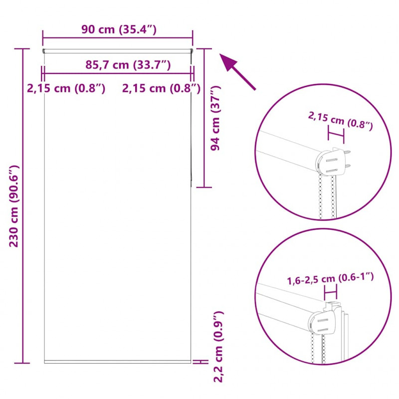 Roleta zaciemniająca 90x230 cm Szerokość tkaniny 85,7 cm