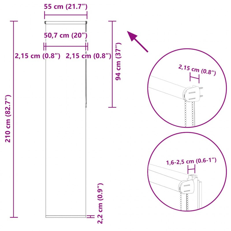 Roleta zaciemniająca 55x210 cm Szerokość tkaniny 50,7 cm