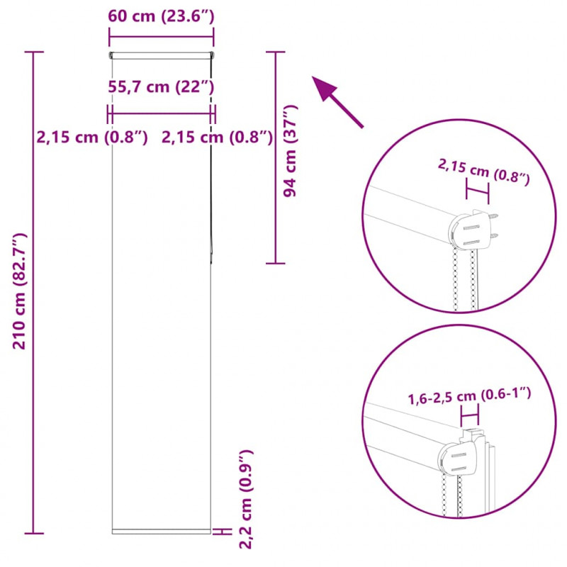 Roleta zaciemniająca 60x210 cm Szerokość tkaniny 55,7 cm