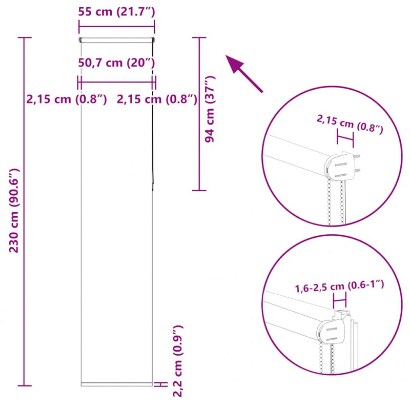 Roleta zaciemniająca szara 55x230 cm Szerokość tkaniny 50,7 cm