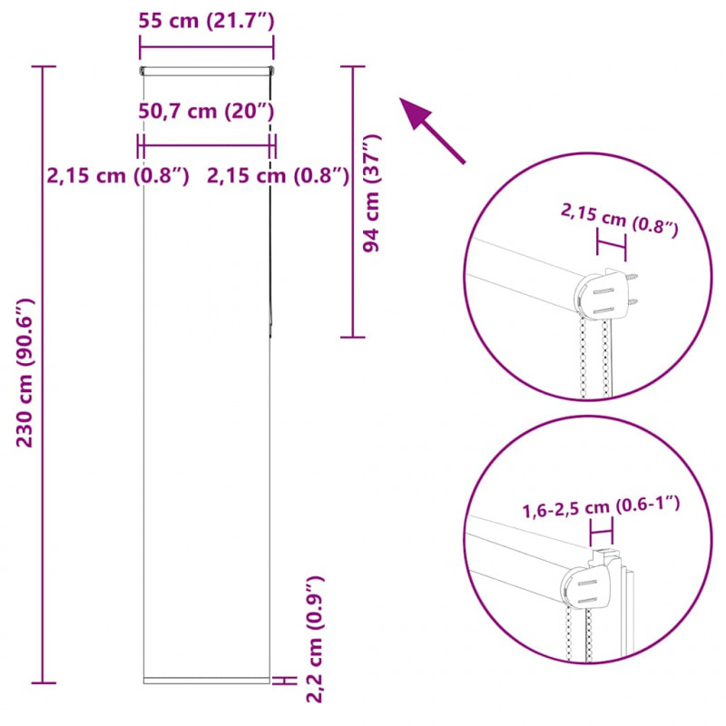 Roleta zaciemniająca 55x230 cm Szerokość tkaniny 50,7 cm