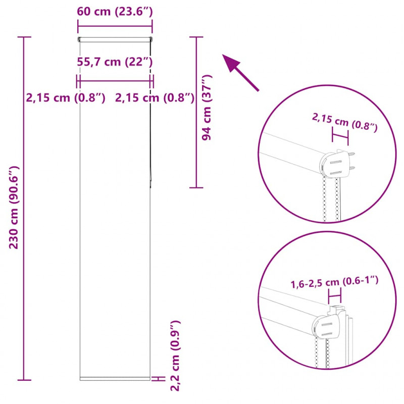 Roleta zaciemniająca 60x230 cm Szerokość tkaniny 55,7 cm