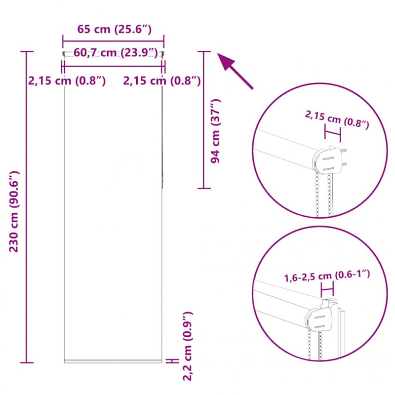 Roleta zaciemniająca Off White 65x230 cm Szerokość tkaniny