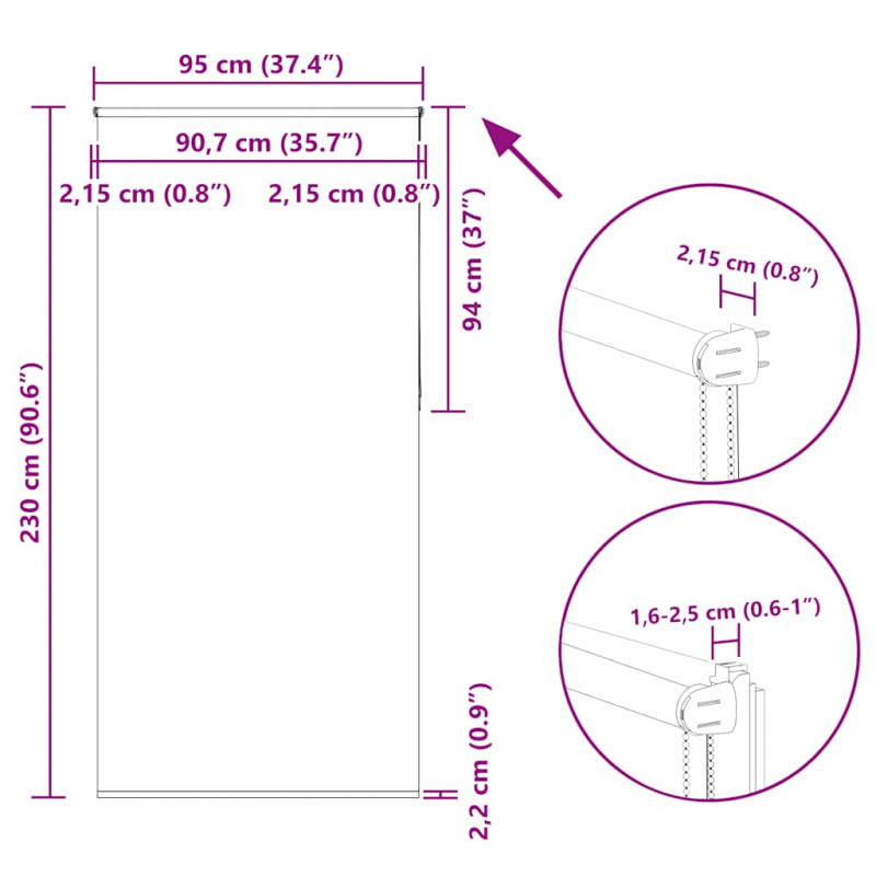 Roleta zaciemniająca Off White 95x230 cm Szerokość tkaniny