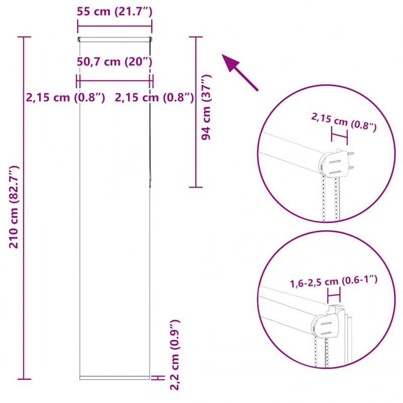 Roleta zaciemniająca biała 55x210 cm Szerokość tkaniny 50,7 cm