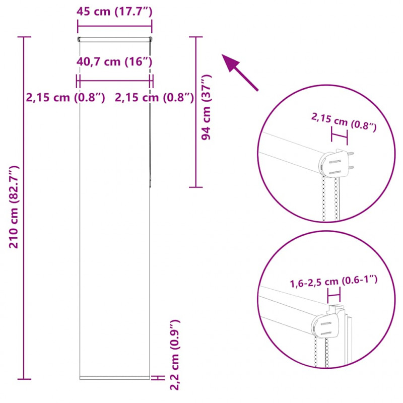 Roleta zaciemniająca 45x210 cm Szerokość tkaniny 40,7 cm