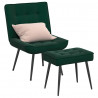 Fotel z podnóżkiem, ciemnozielony, obity aksamitem