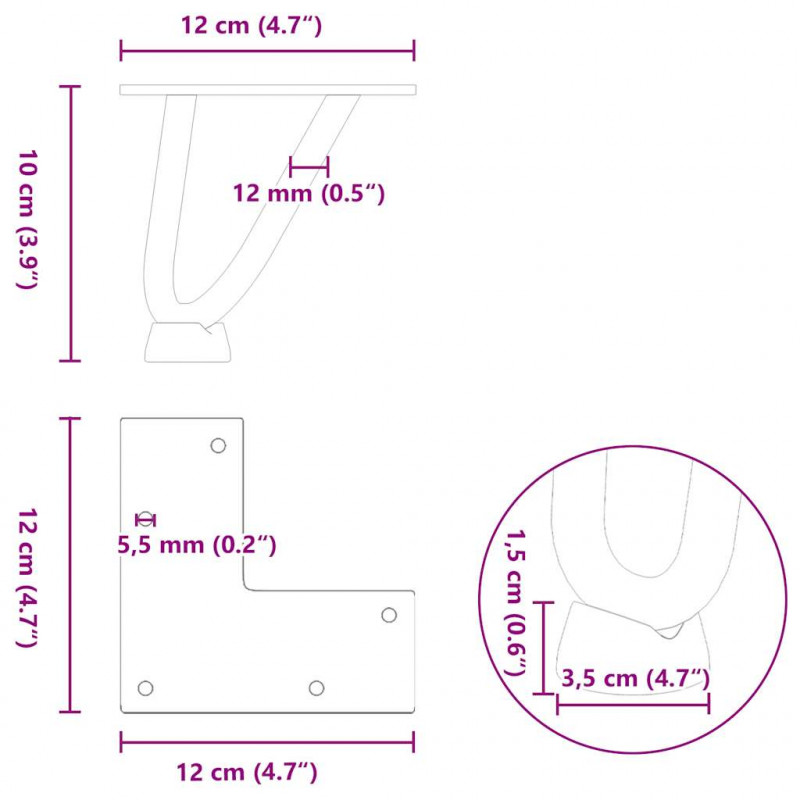Nogi do stolika kawowego w kształcie spinki do włosów 4 szt. Czarne 10 cm Stal lite