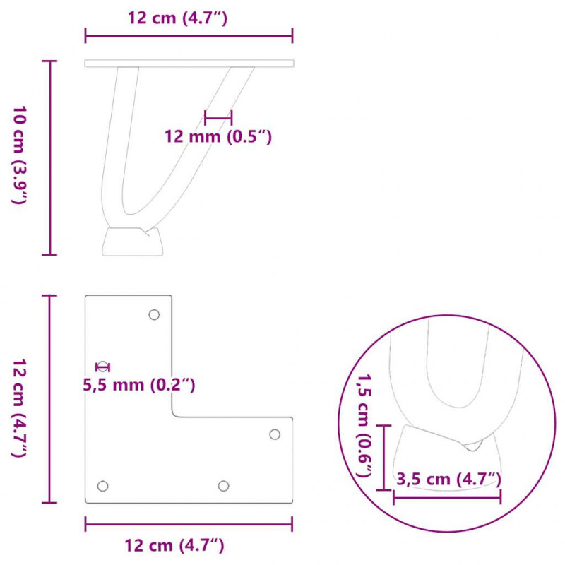 Nogi do stolika kawowego 4 szt. Antracyt 10 cm Stal lite