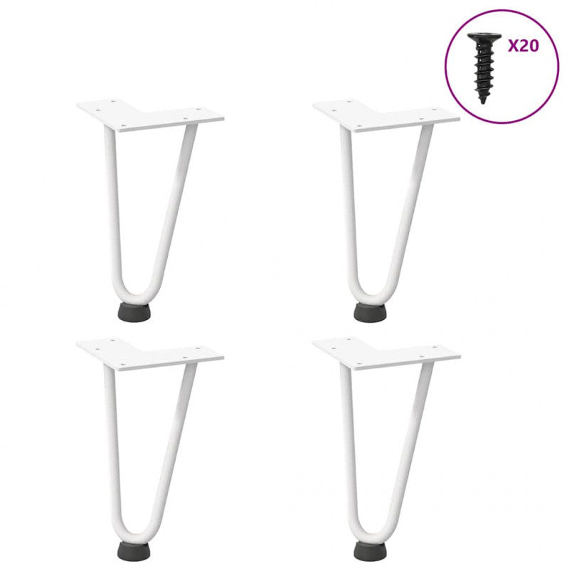 Nogi do stolika kawowego w kształcie spinki do włosów 4 szt. Białe 20 cm Stal lite