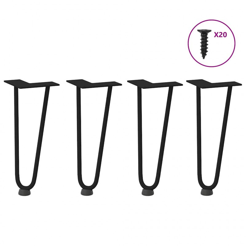 Nogi do stolika kawowego w kształcie spinki do włosów 4 szt. Czarne 30 cm Stal lite