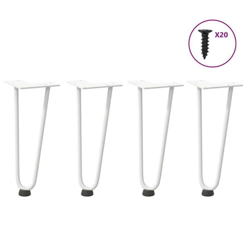 Nogi do stolika kawowego w kształcie spinki do włosów 4 szt. Białe 30 cm Stal lite