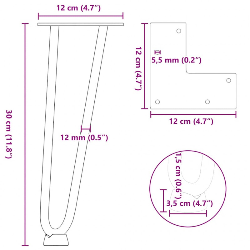 Nogi do stolika kawowego w kształcie spinki do włosów 4 szt. Białe 30 cm Stal lite