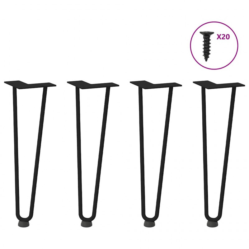 Nogi do stolika kawowego w kształcie spinki do włosów 4 szt. Czarne 42 cm Stal lite