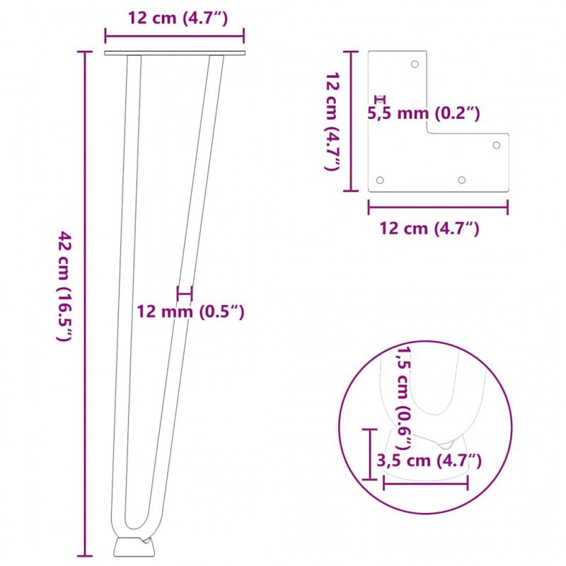 Nogi do stolika kawowego 4 szt. Antracyt 42 cm Stal lite