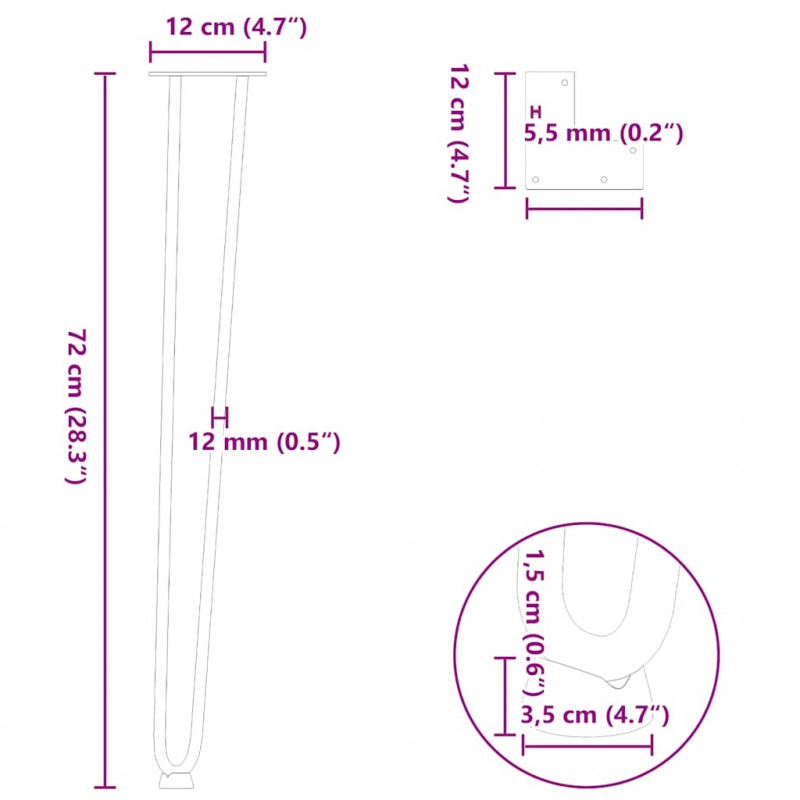 nogi wsuwkowe do stolików konsolowych do stolika konsolowego 4 szt. Czarny 72 cm Stal lite