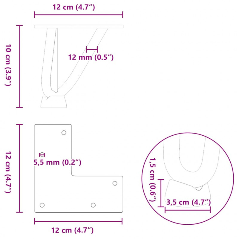 Nogi do stolika kawowego w kształcie spinki do włosów 4 szt. Czarne 10 cm Stal lite