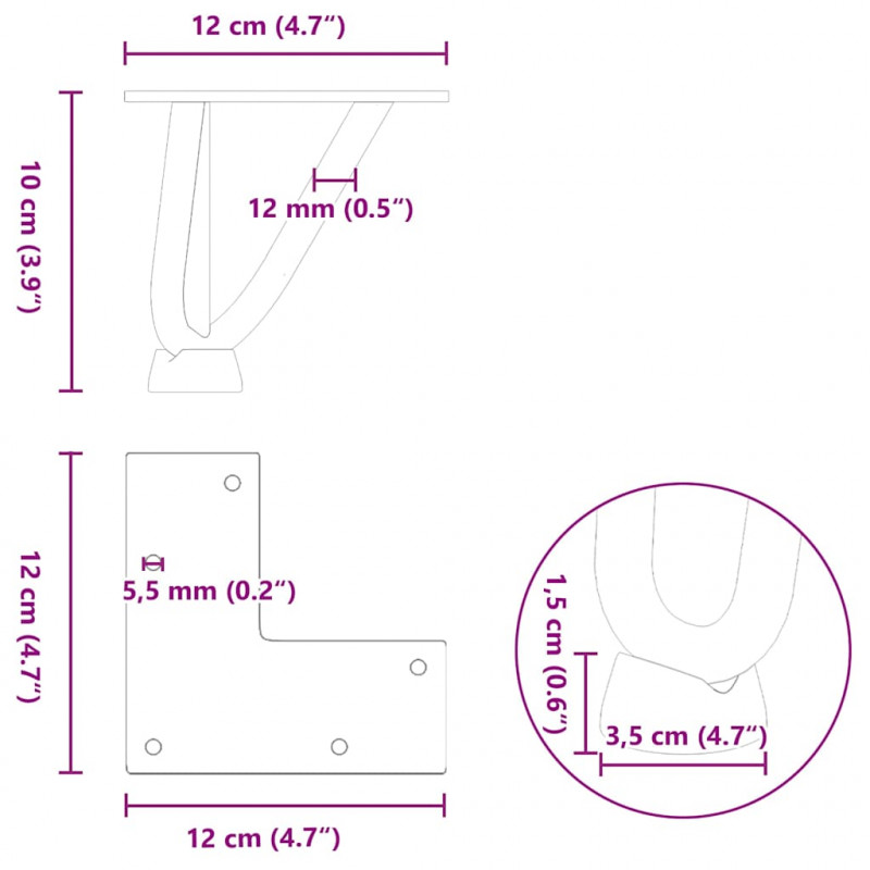 Nogi do stolika kawowego 4 szt. Antracyt 10 cm Stal lite