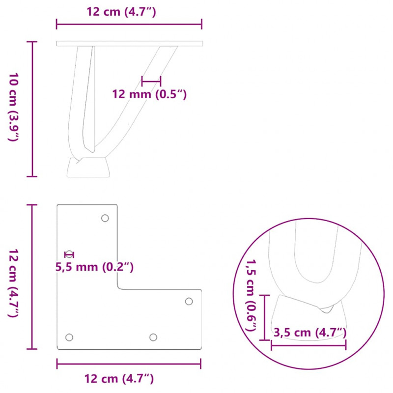 Nogi do stolika kawowego z szpilkami 4 szt. Naturalna stal 10 cm Solidna stal