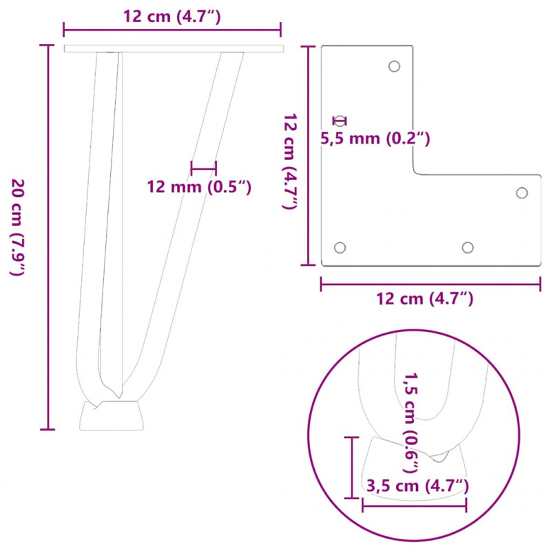 Nogi do stolika kawowego z szpilkami 4 szt. Naturalna stal 20 cm Solidna stal