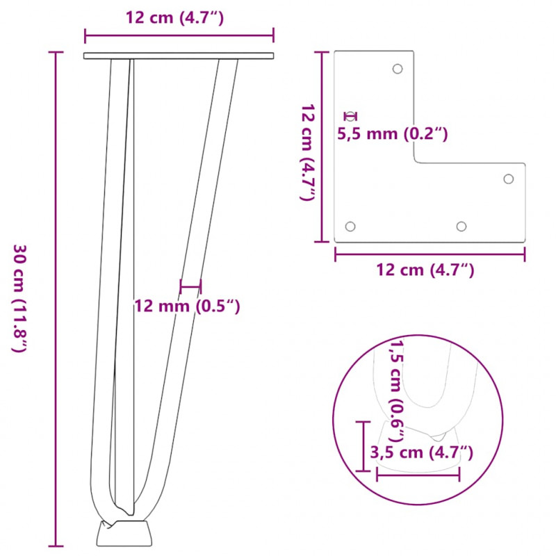 Nogi do stolika kawowego w kształcie spinki do włosów 4 szt. Czarne 30 cm Stal lite