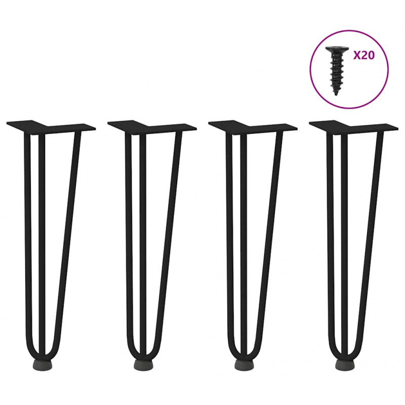 Nogi do stolika kawowego w kształcie spinki do włosów 4 szt. Czarne 42 cm Stal lite