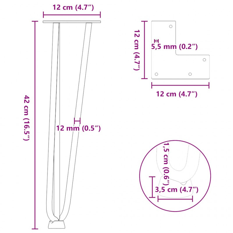 Nogi do stolika kawowego 4 szt. Antracyt 42 cm Stal lite