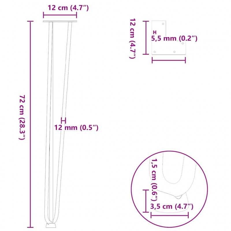 nogi wsuwkowe do stolików konsolowych do stolika konsolowego 4 szt. Czarny 72 cm Stal lite